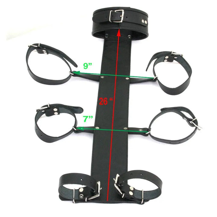 100% Genuine Leather Neck Collar Wrist Cuffs Restraint Bondage Back Slave BDSM - Leather Bond