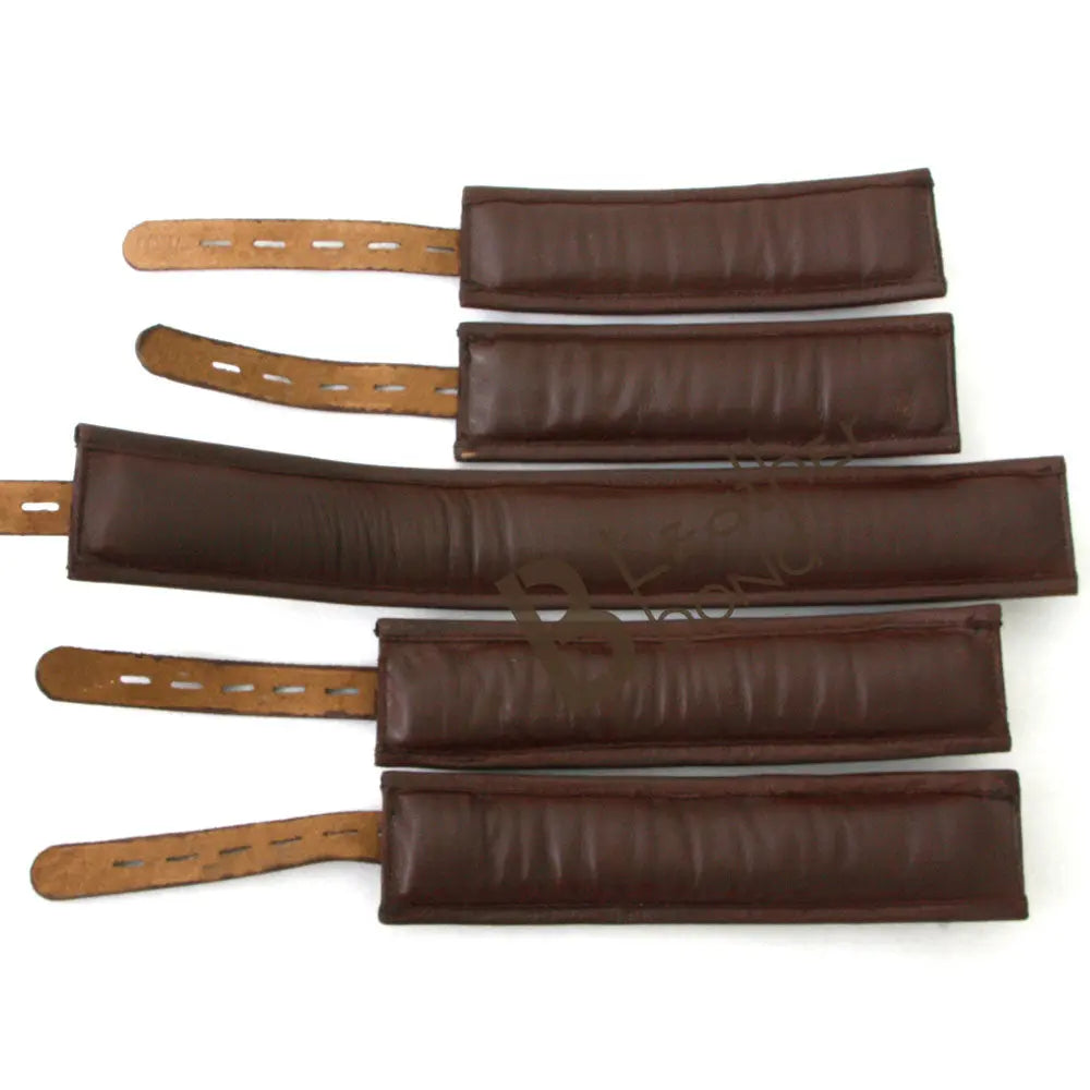 Real Cowhide Leather Wrist, Ankle Cuffs & Neck Collar Restraint Bondage Set Brown 5 Piece set Padded Cuffs Lockable - Leather Bond