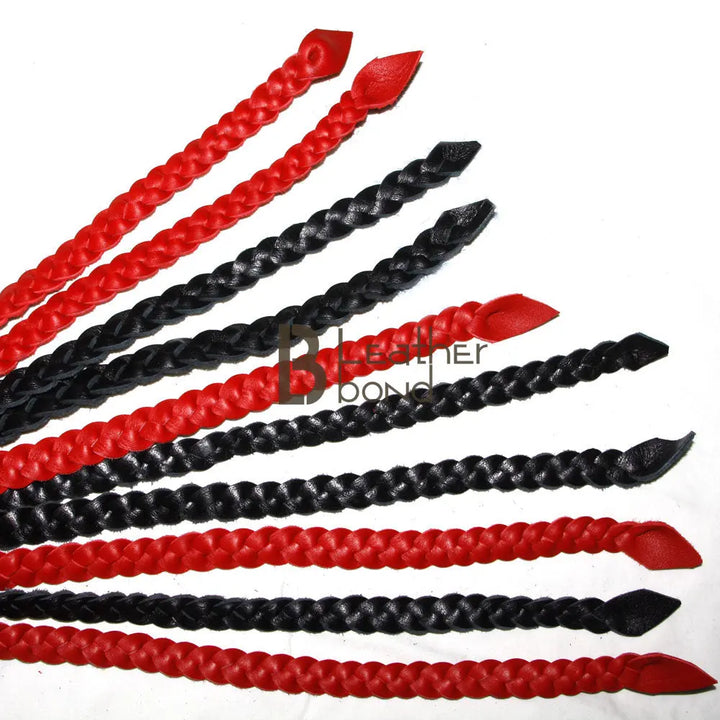 Real Genuine Cowhide Leather Flogger 12 Braided Falls Heavy Duty Red & Black Falls Whip - Leather Bond