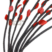 Real Genuine Cow Hide Leather Flogger 9 Braided Falls & Red Roses Heavy Duty Cat-o-nine Rose Flogger - Leather Bond