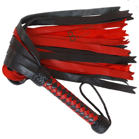 Real Genuine Cow Hide Leather Flogger 25 Falls Red Black Heavy Duty Thick Tails - Leather Bond