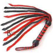 Real Genuine Cowhide Leather Flogger 12 Braided Falls Heavy Duty Red & Black Falls Whip - Leather Bond