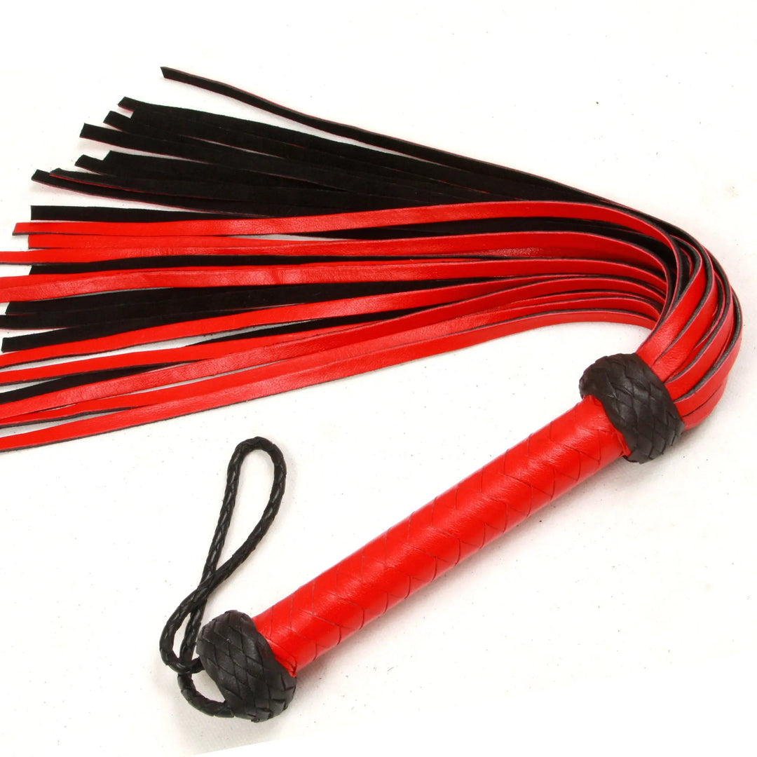 Real Genuine Cow Hide Leather Flogger / Whip 25 Falls Red & Black Heavy Duty Flogger - Leather Bond