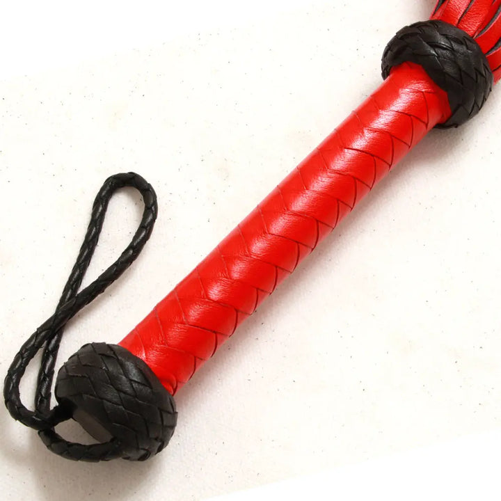 Real Genuine Cow Hide Leather Flogger / Whip 25 Falls Red & Black Heavy Duty Flogger - Leather Bond