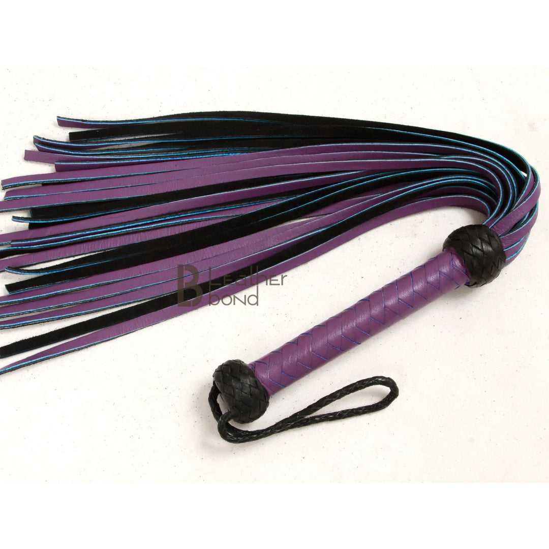 Real Genuine Cow Hide Leather Flogger / Whip 25 Falls Purple & Black Heavy Duty Flogger - Leather Bond